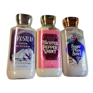 3 BATH & BODY WORKS Body Lotions Snow Blossom Peppermint Sugar Plum